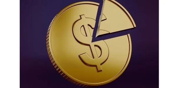 Graphic of a Dollar coin with a wedge cut out